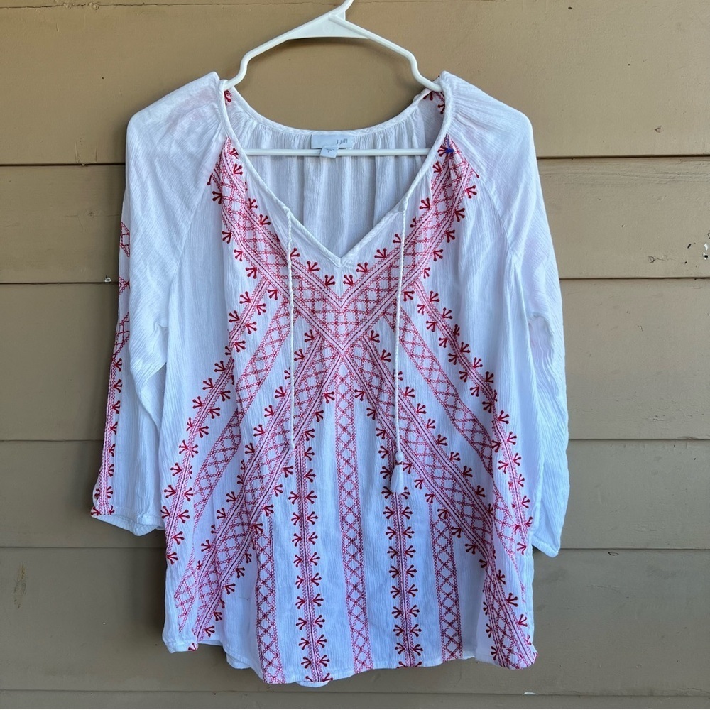 J.Jill Boho Peasant Style Blouse - Women's Size Small Embroidery